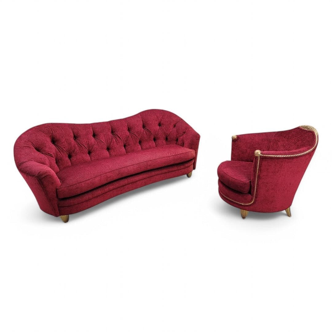 Antique French Art Nouveau Maurice Dufrene Barrel Back Chair and Boudoir Sofa - 2