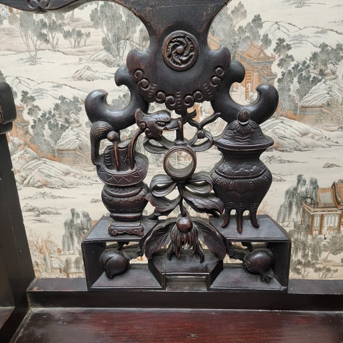 Antique Shanxi Province Carved Elm Wood Top Hat Seat - Pair - 7