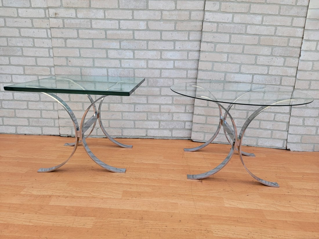 Mid Century Modern Rectangular Chrome Coffee Table and Two Side Tables - 3 Piece Set - 3