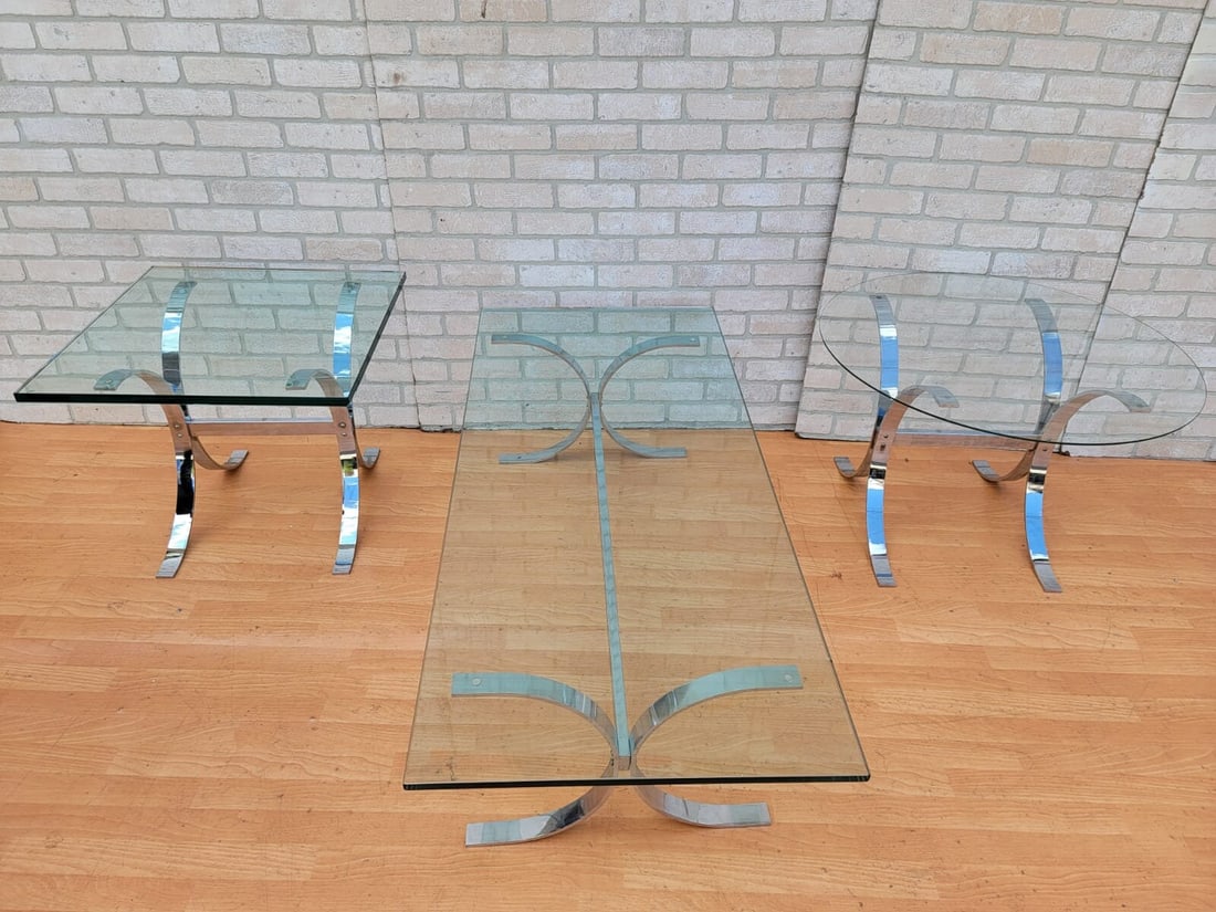 Mid Century Modern Rectangular Chrome Coffee Table and Two Side Tables - 3 Piece Set - 5