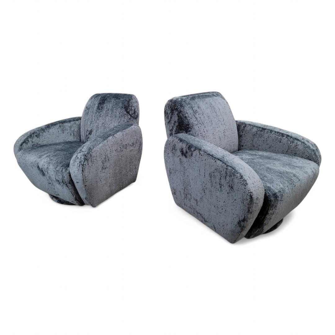 Postmodern Vladimir Kagan Swivel Lounge Chairs Newly Reupholstered - Pair - 4