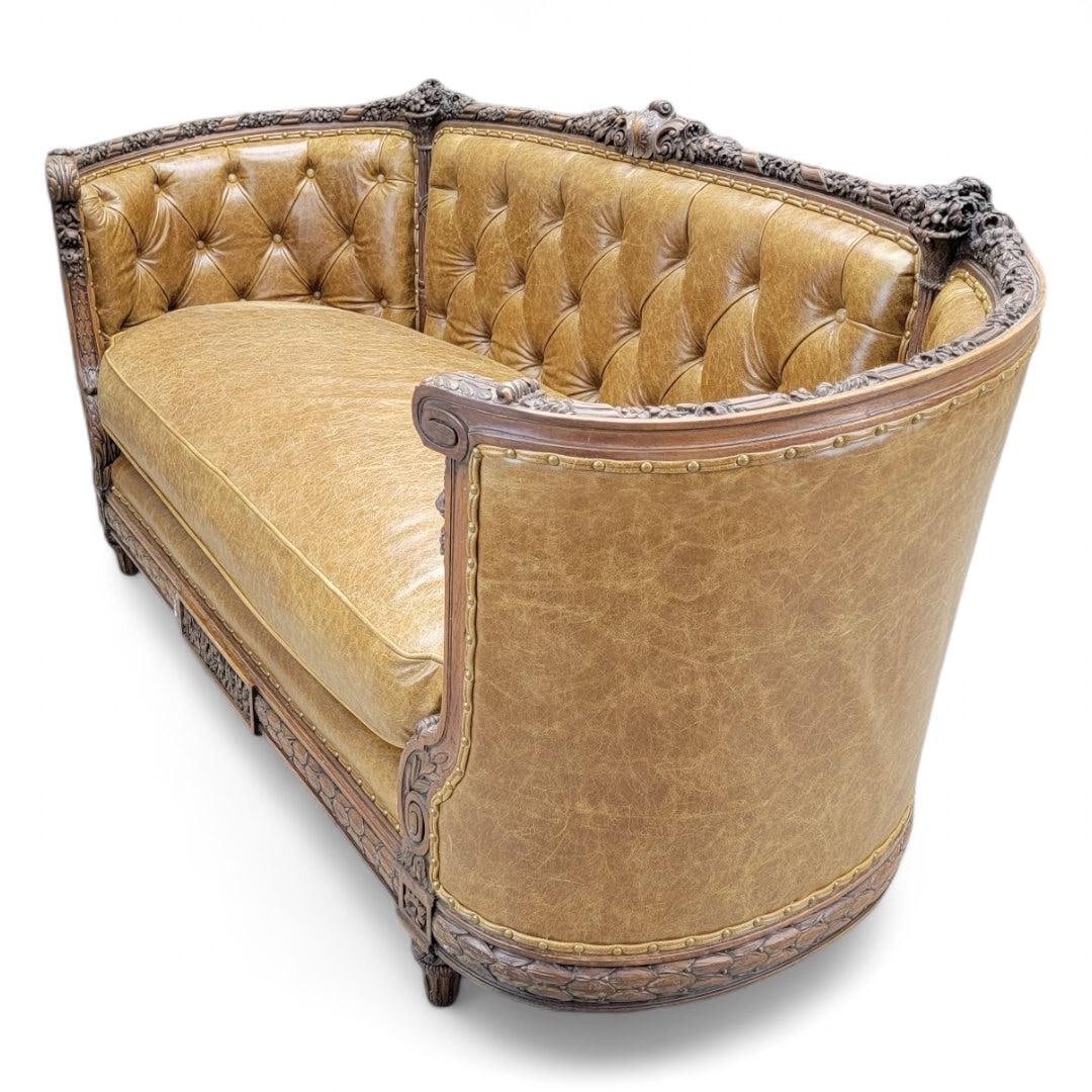 Antique French Regency Style Carved Sofa Newly Reupholstered - 7