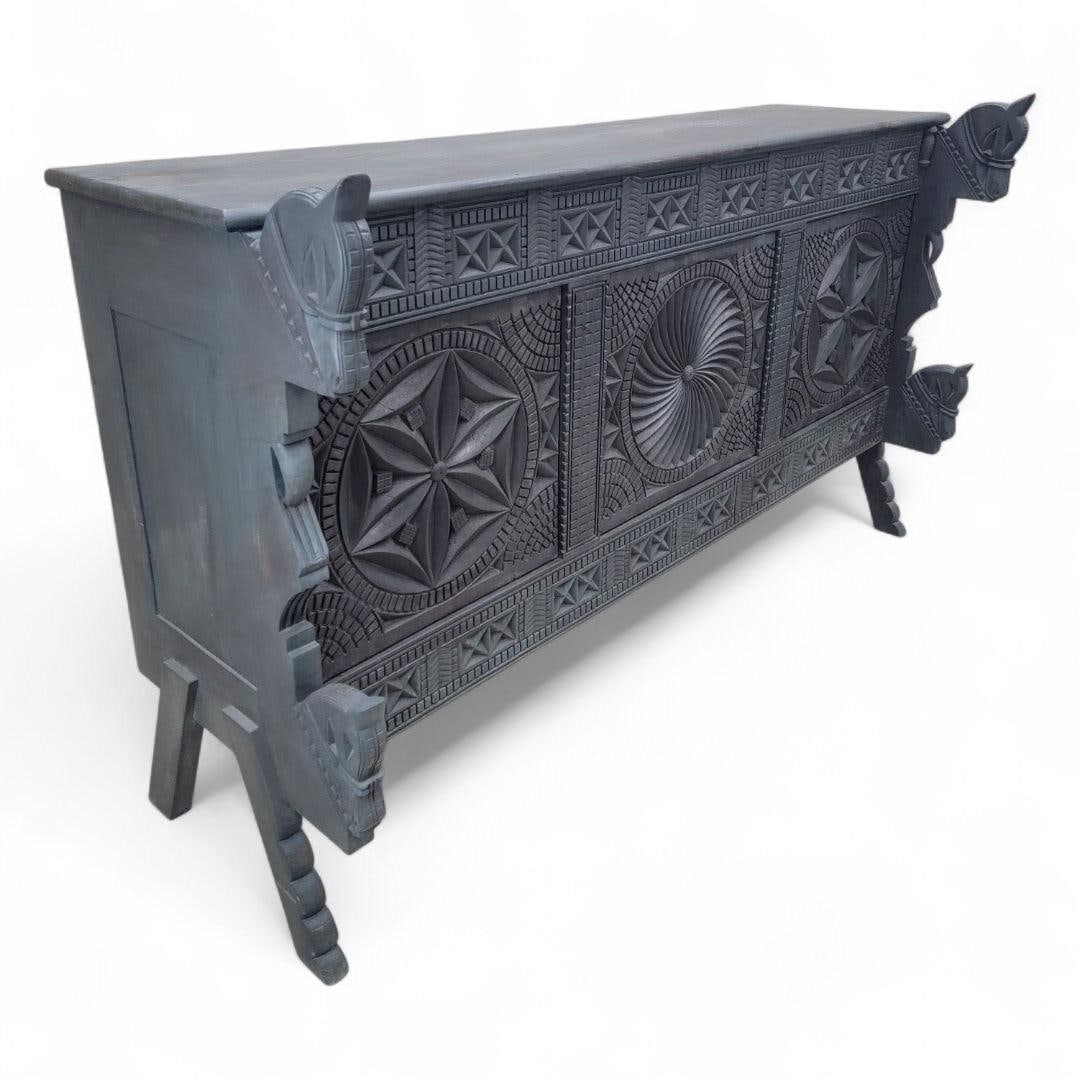 Vintage Chinese Carved Sideboard with Horse Motifs - 7