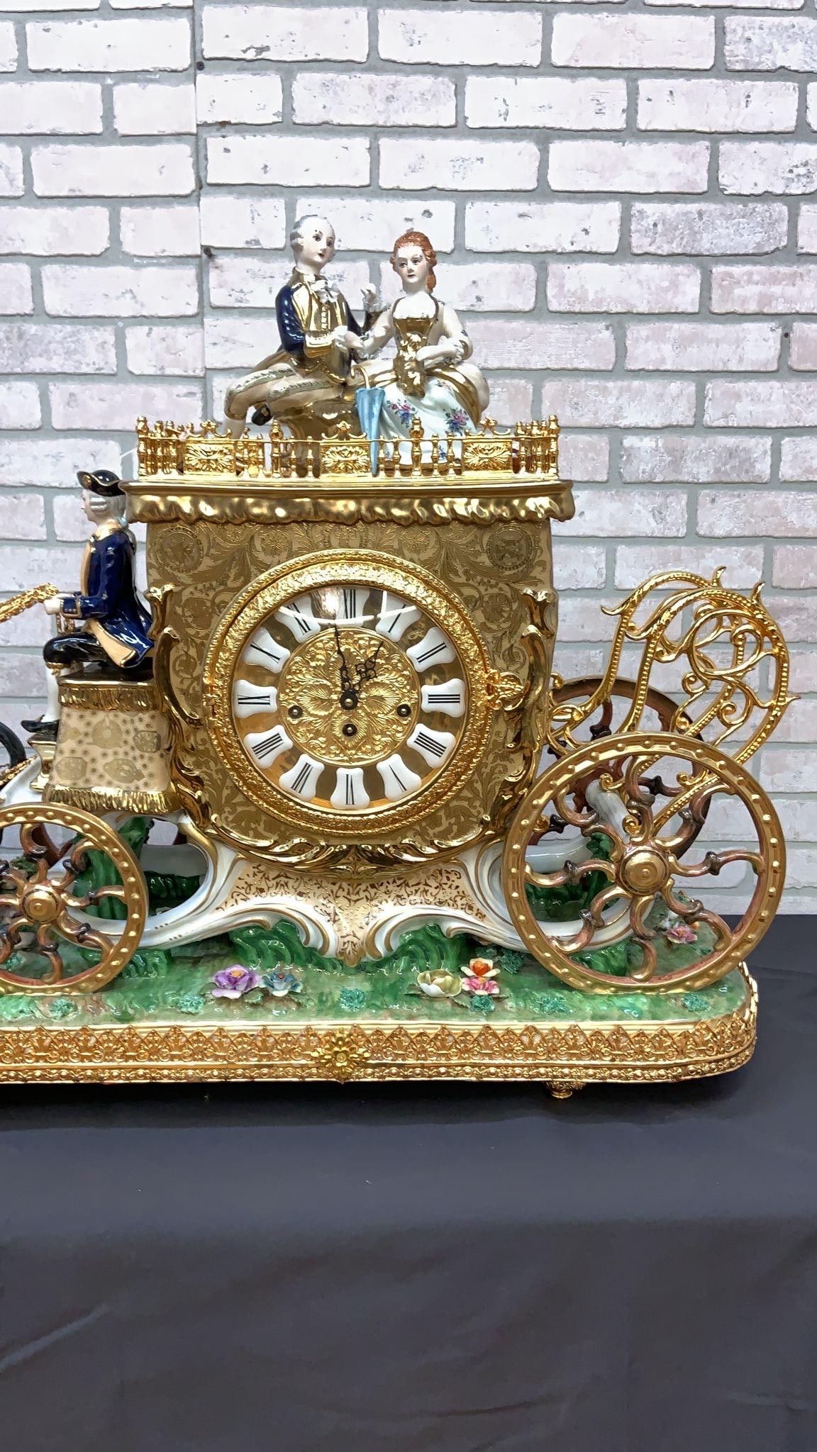Antique Franz Hermle Monumental Capodimonte Style Vienna Porcelain Sculpted Mantel Clock/Centerpiece - 3
