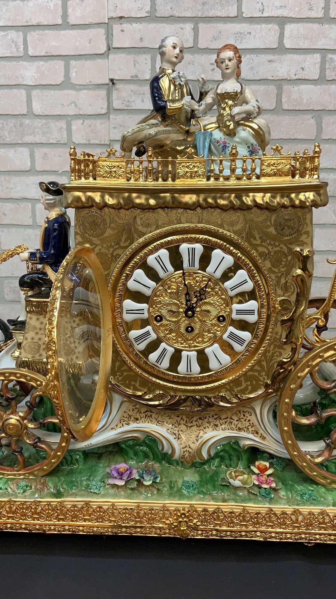 Antique Franz Hermle Monumental Capodimonte Style Vienna Porcelain Sculpted Mantel Clock/Centerpiece - 4