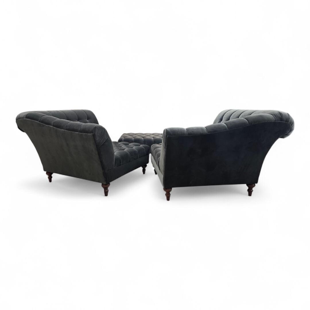 Vintage Chesterfield Style Tufted Lounge Chairs and Ottoman Set by Bernhardt Salon Interiors Newly - 5