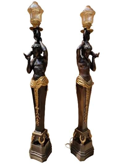 Antique French Figural Torchiere Floor Lamps - Pair - 3