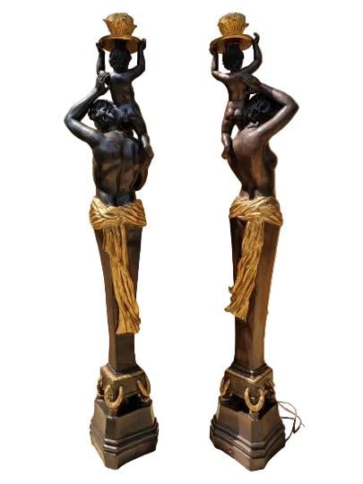 Antique French Figural Torchiere Floor Lamps - Pair - 4