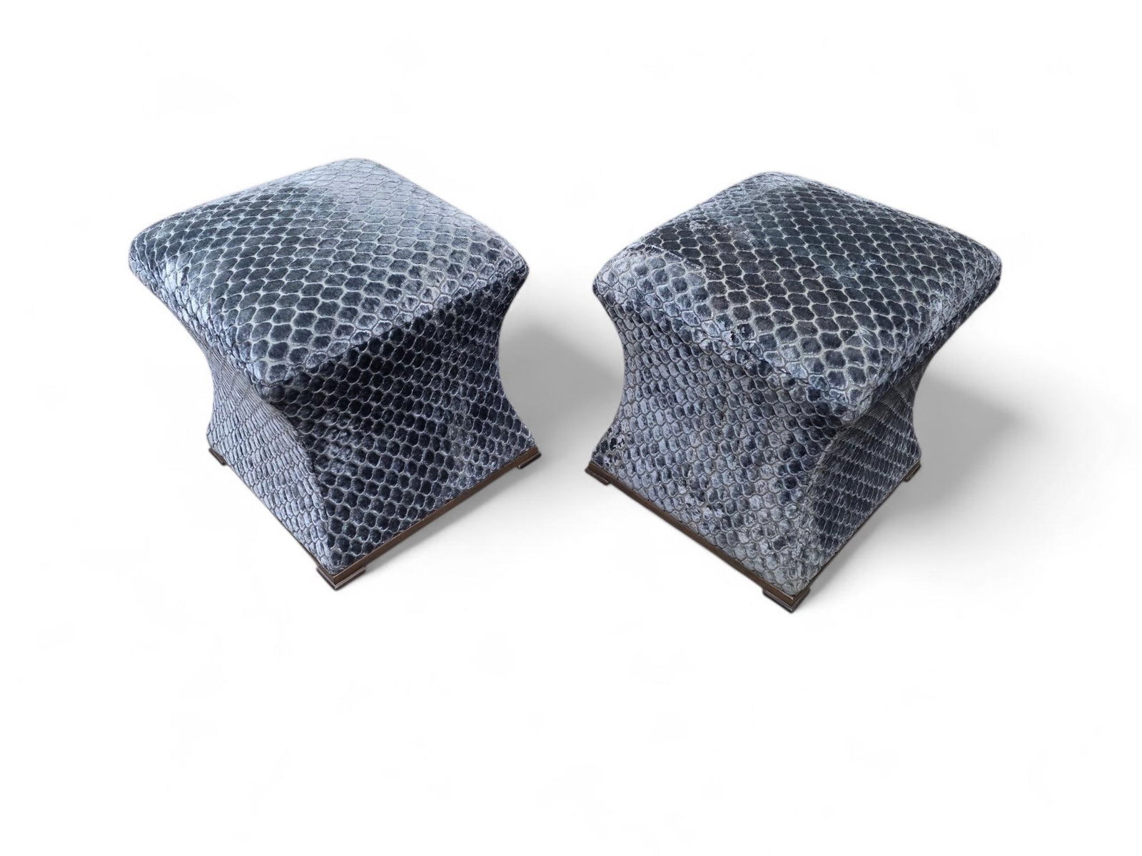 Custom Designer Concave Ottomans Newly Reupholstered - Pair - 3