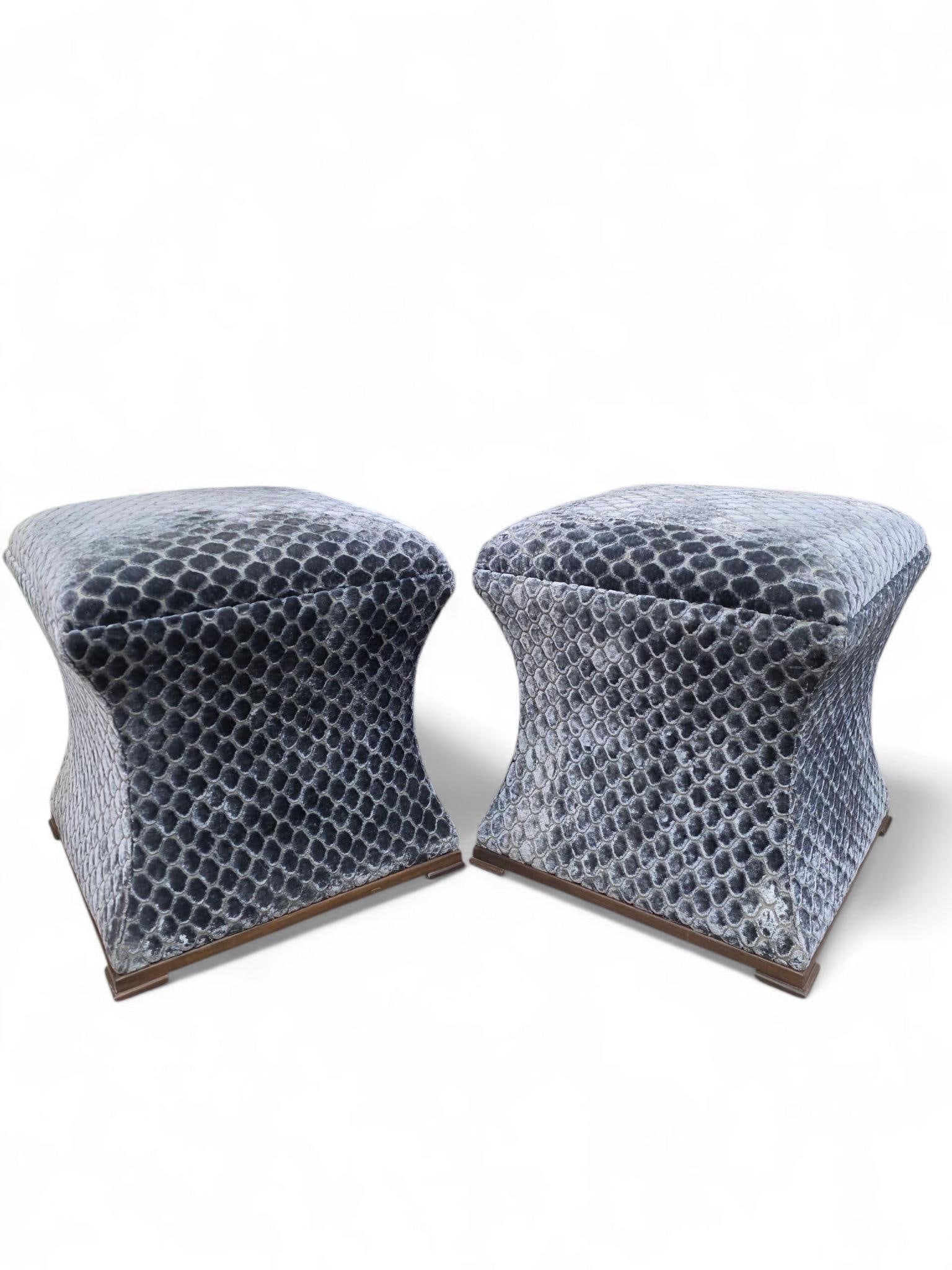 Custom Designer Concave Ottomans Newly Reupholstered - Pair - 7