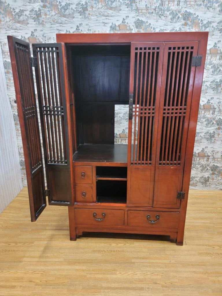 Antique Shanxi Province Red Lacquered Elm Storage Cabinet - 3