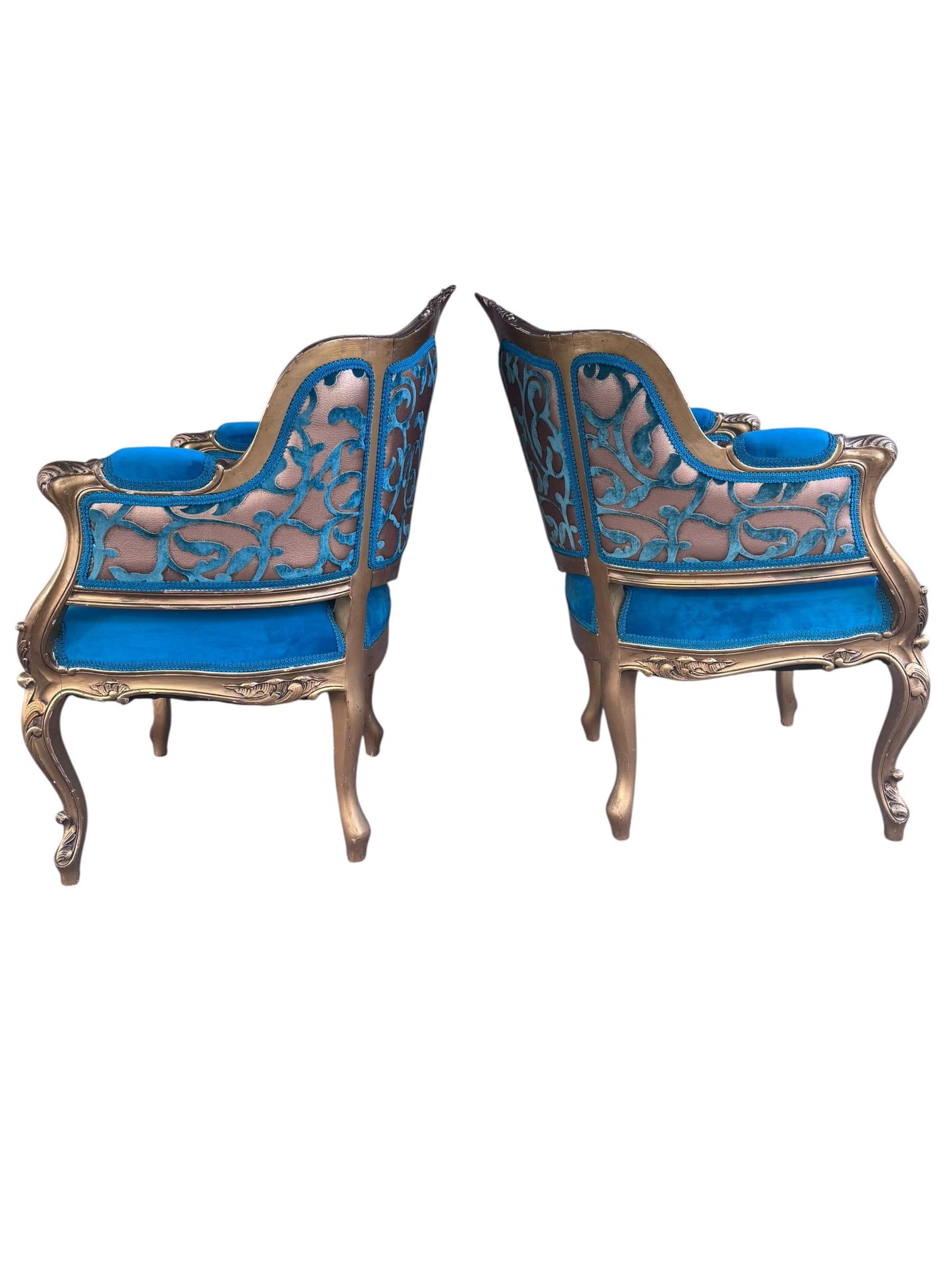 Antique French Louis XV Style Carved Bergere Giltwood Chairs - Pair - 4