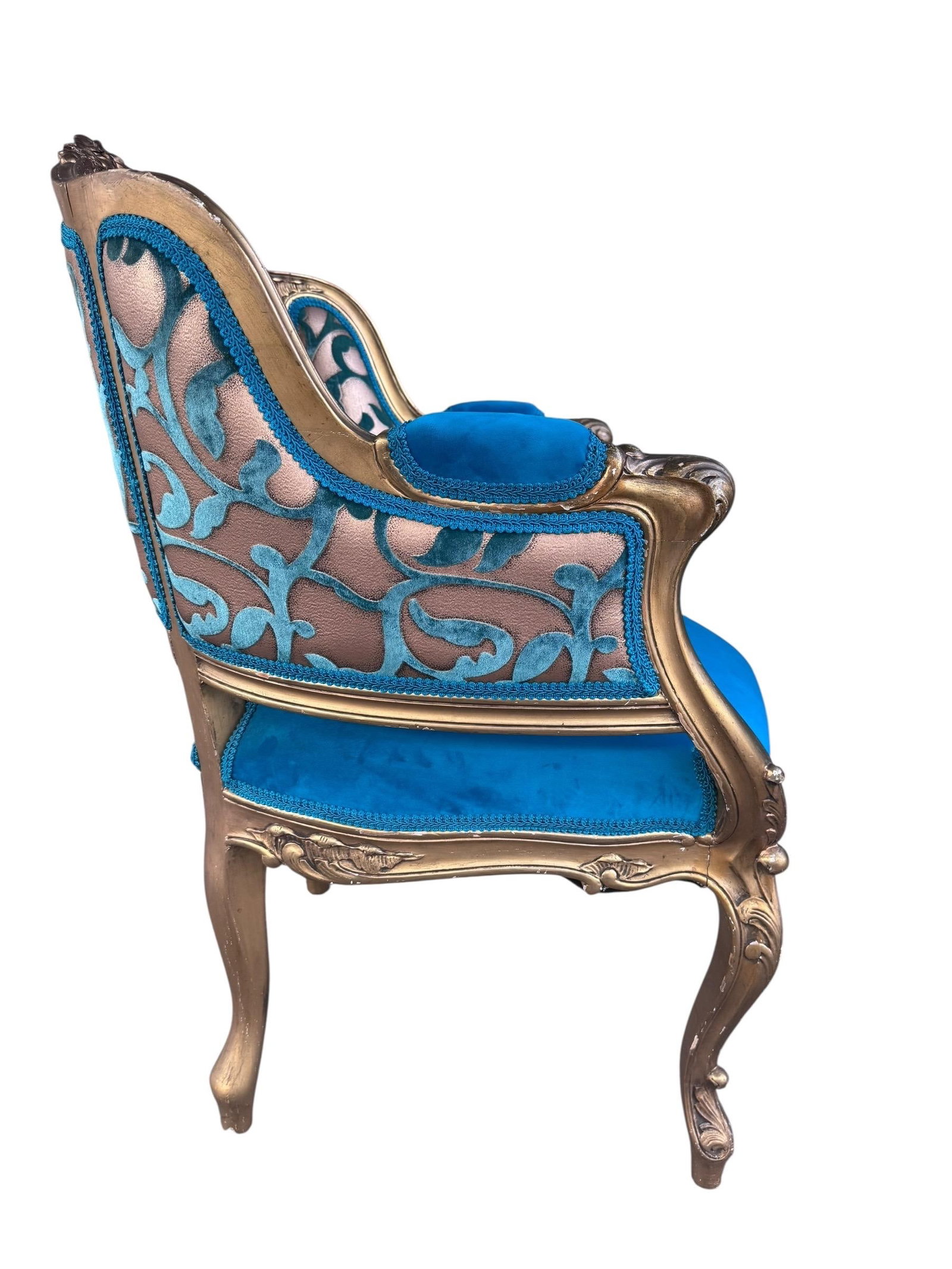 Antique French Louis XV Style Carved Bergere Giltwood Chairs - Pair - 5