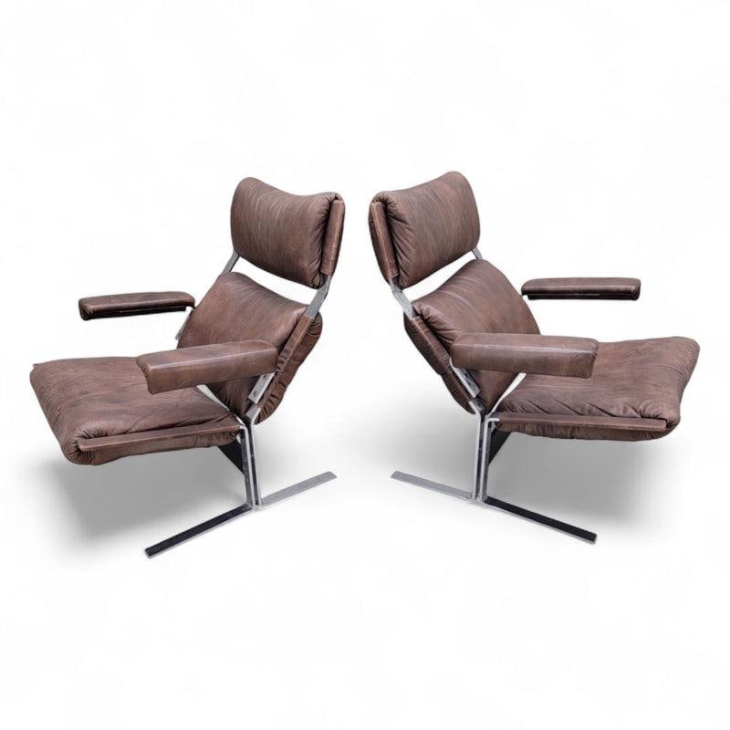 MCM Richard Hersberger Brown Leather Lounge Chairs and Ottoman - 3