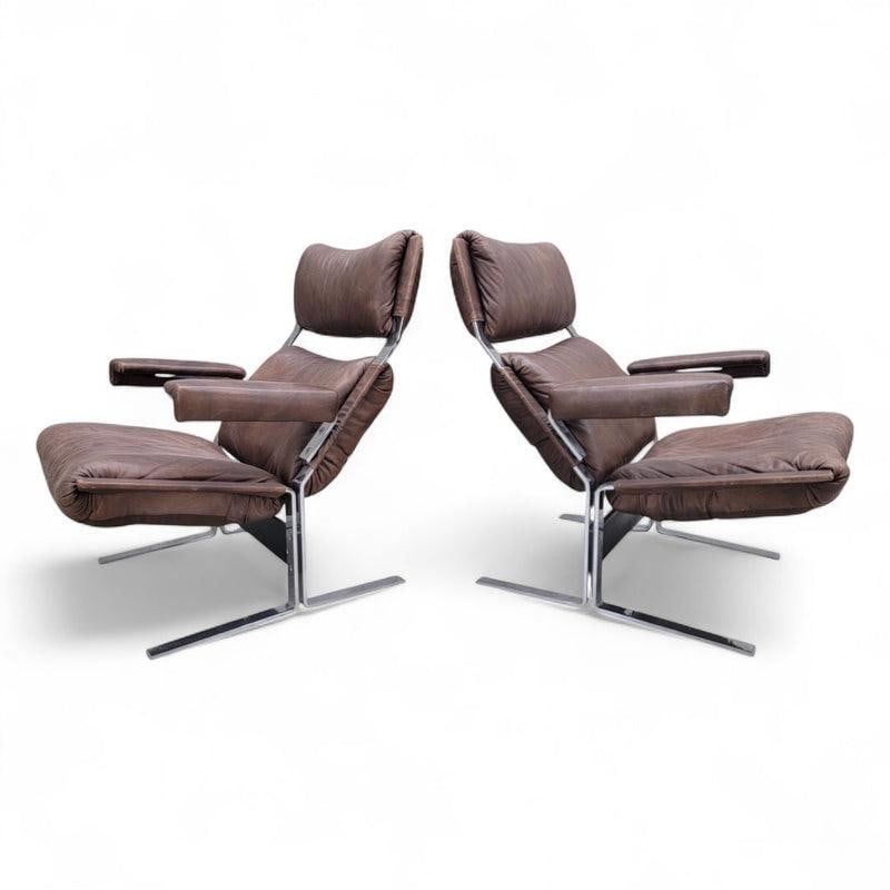 MCM Richard Hersberger Brown Leather Lounge Chairs and Ottoman - 6