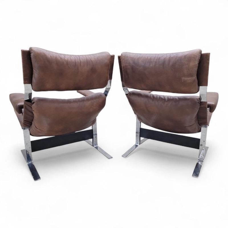 MCM Richard Hersberger Brown Leather Lounge Chairs and Ottoman - 8