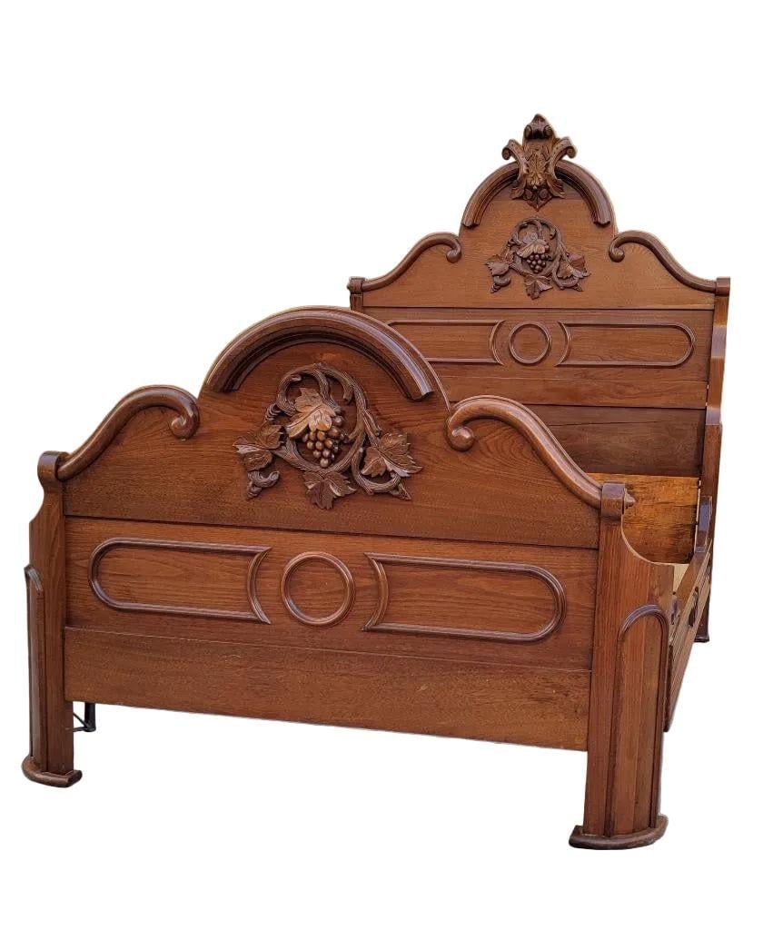 Antique Victorian Eastlake Style Carved Black Walnut Full Size Bed Frame - 3