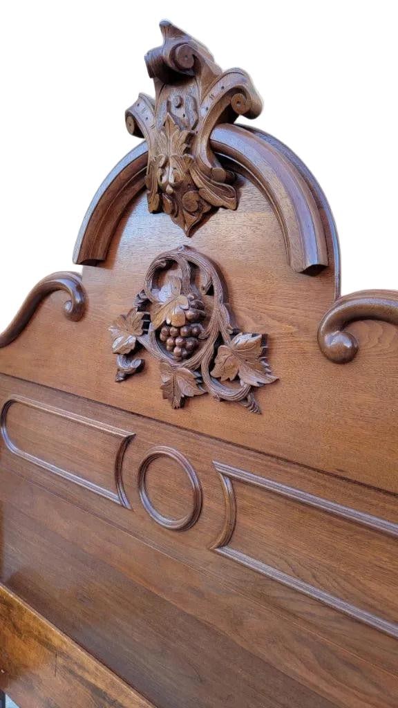 Antique Victorian Eastlake Style Carved Black Walnut Full Size Bed Frame - 7