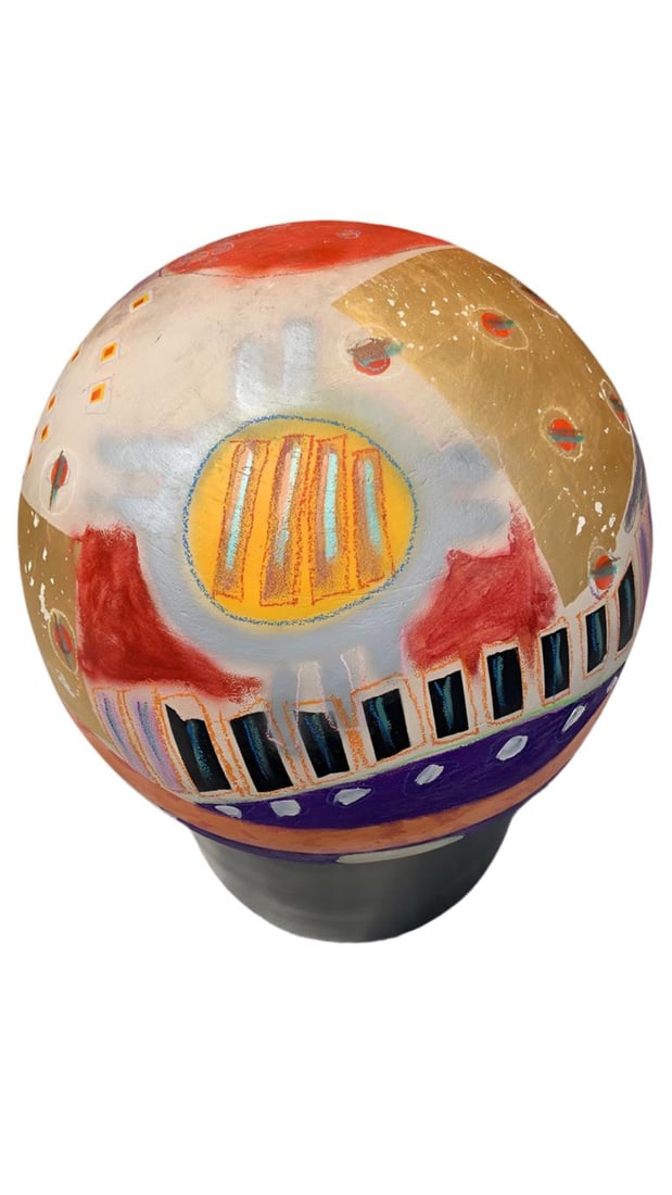 MCM Multi Color Ball Sculpture on Clay Planter - 4