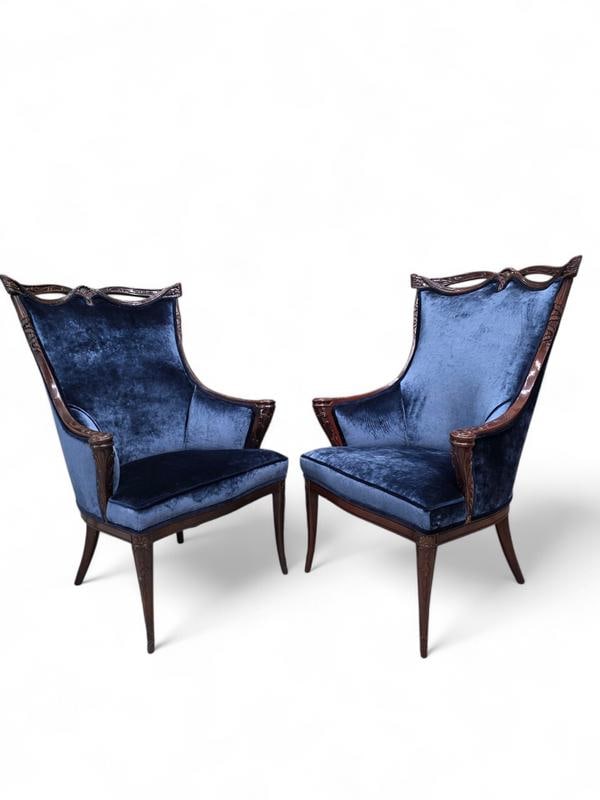 Vintage Regency Revival Style Wingback Chairs by Grosfeld House Newly Reupholstered - Pair - 4