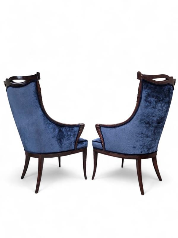 Vintage Regency Revival Style Wingback Chairs by Grosfeld House Newly Reupholstered - Pair - 6