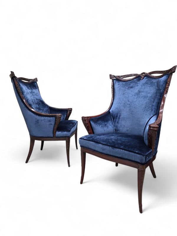 Vintage Regency Revival Style Wingback Chairs by Grosfeld House Newly Reupholstered - Pair - 7