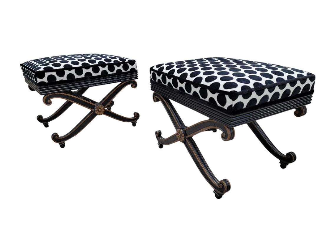 Vintage French Regency Style Ottomans Newly Reupholstered - Pair - 3