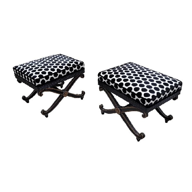 Vintage French Regency Style Ottomans Newly Reupholstered - Pair - 5