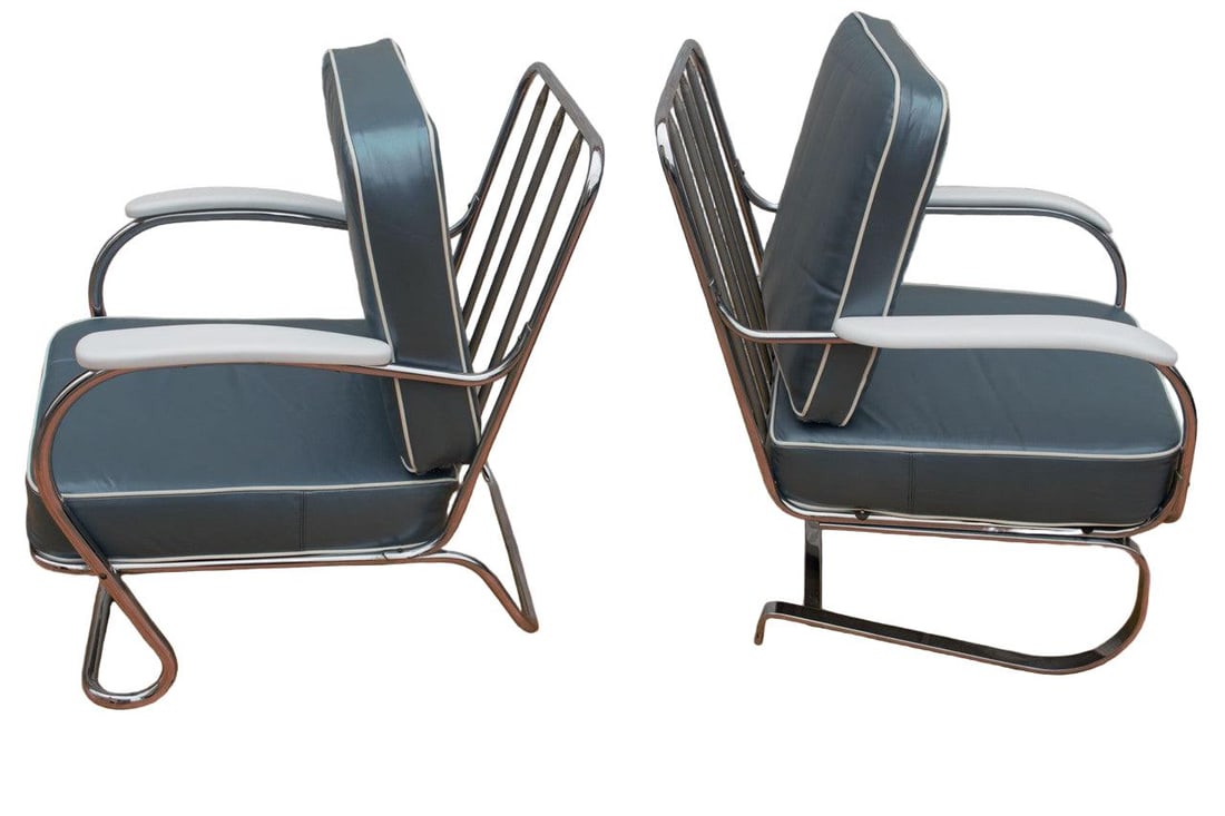 Art Deco KEM Weber Springer Tubular Chairs Newly Reupholstered - Set of 2 - 3