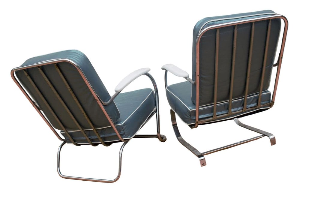 Art Deco KEM Weber Springer Tubular Chairs Newly Reupholstered - Set of 2 - 4