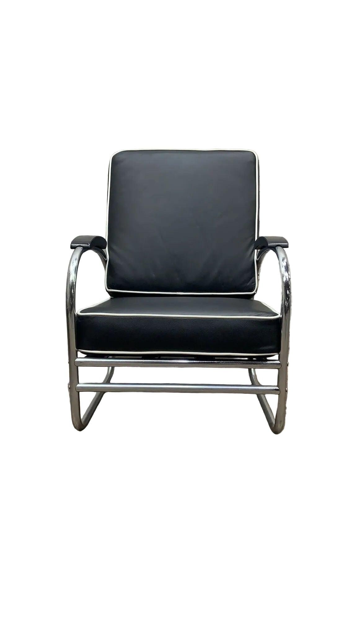 Art Deco Tubular Sofa & Lounge Chair by Kem Weber Newly Reupholstered - 3