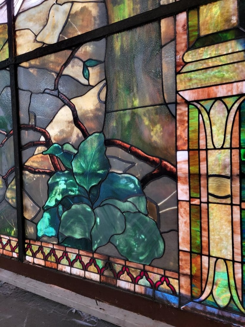 Antique Monumental Tiffany Style 2 Section Gethsemane Salvaged Stained Glass Window - 7