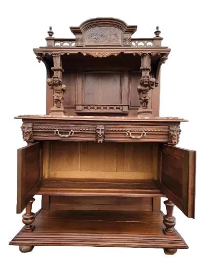Antique French Gothic Figural Cabinet - 4