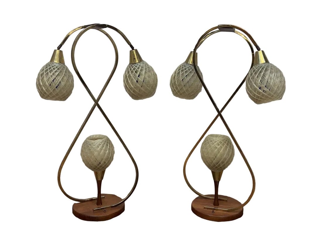 MCM Space Age Atomic Lucite Spaghetti Globe Lamp - Pair - 4