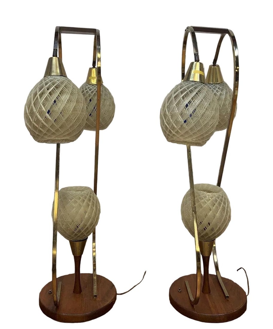 MCM Space Age Atomic Lucite Spaghetti Globe Lamp - Pair - 5
