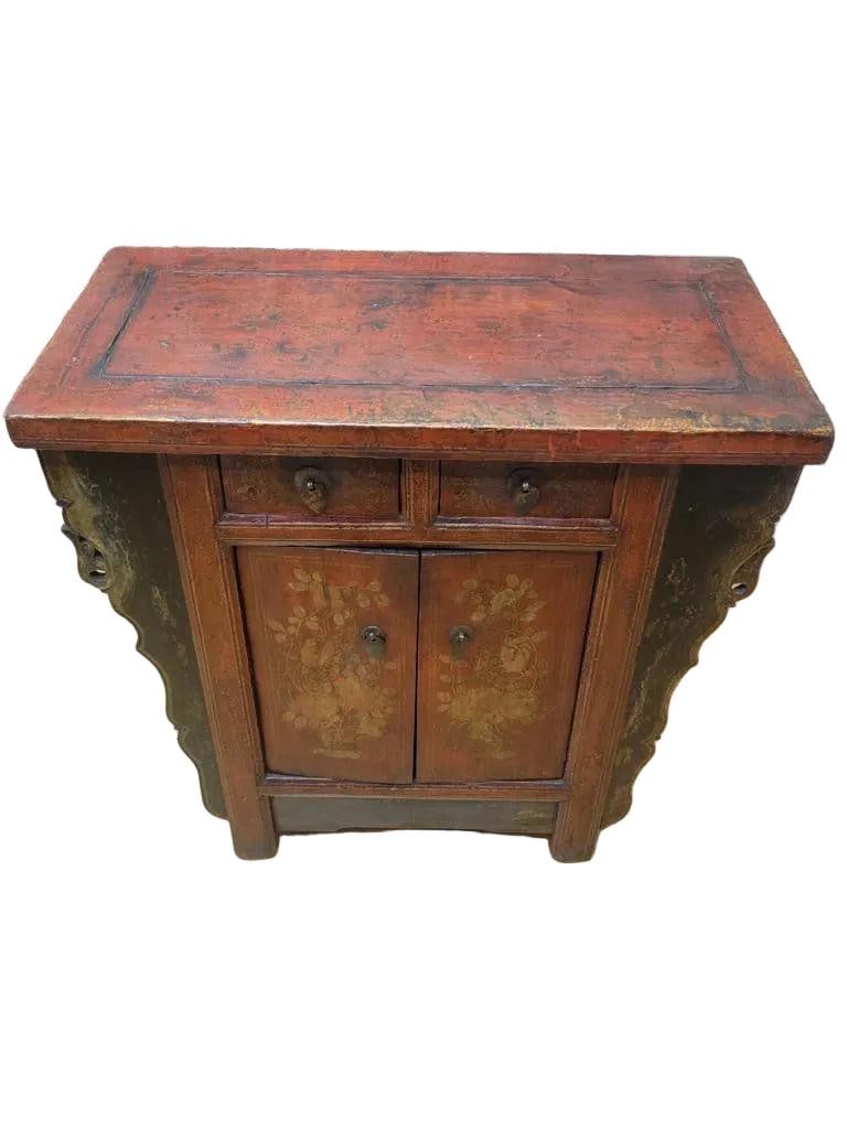 Antique Shanxi Province Small Hand Painted Red Cabinet - 5