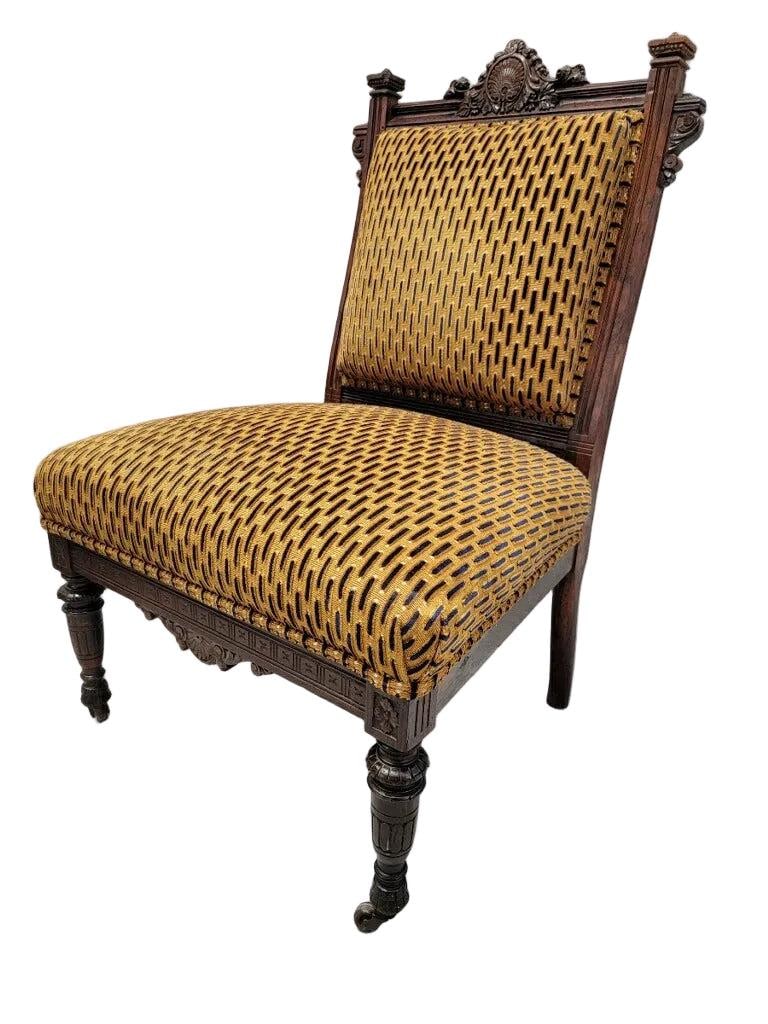 Antique Renaissance Revival Figural Carved Framed Parlor Chairs Reupholstered - Set of 2 - 3