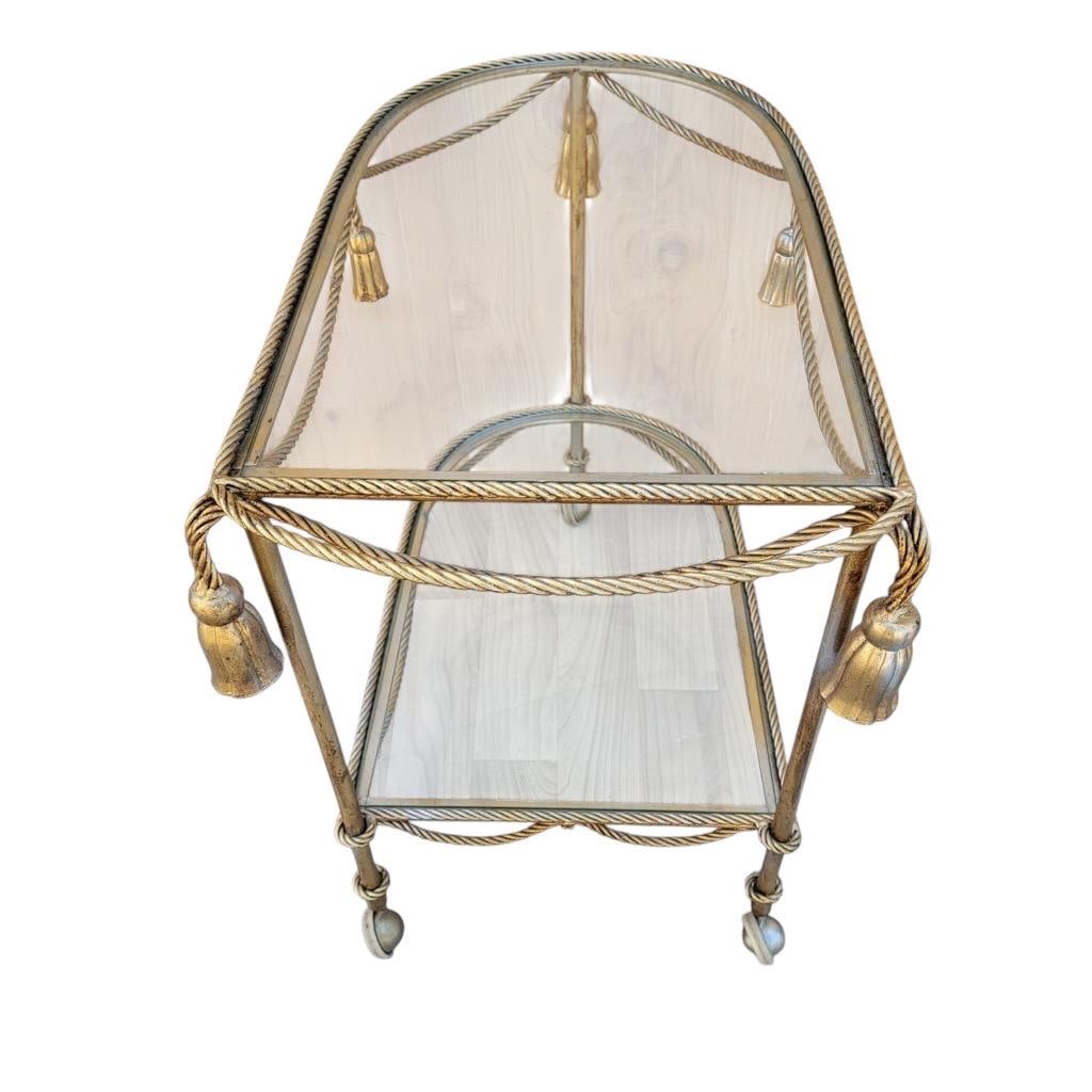 Hollywood Regency Italian Gilt Rope & Tassle Drinks Trolley Bar Cart - 2