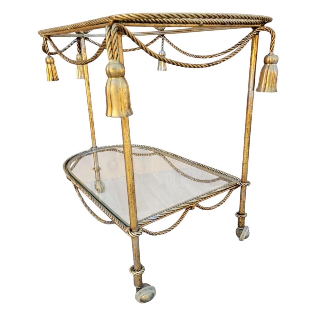 Hollywood Regency Italian Gilt Rope & Tassle Drinks Trolley Bar Cart - 3