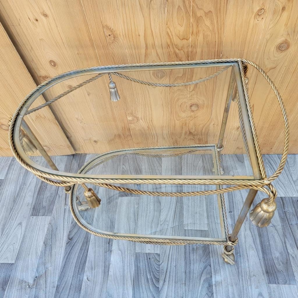 Hollywood Regency Italian Gilt Rope & Tassle Drinks Trolley Bar Cart - 5