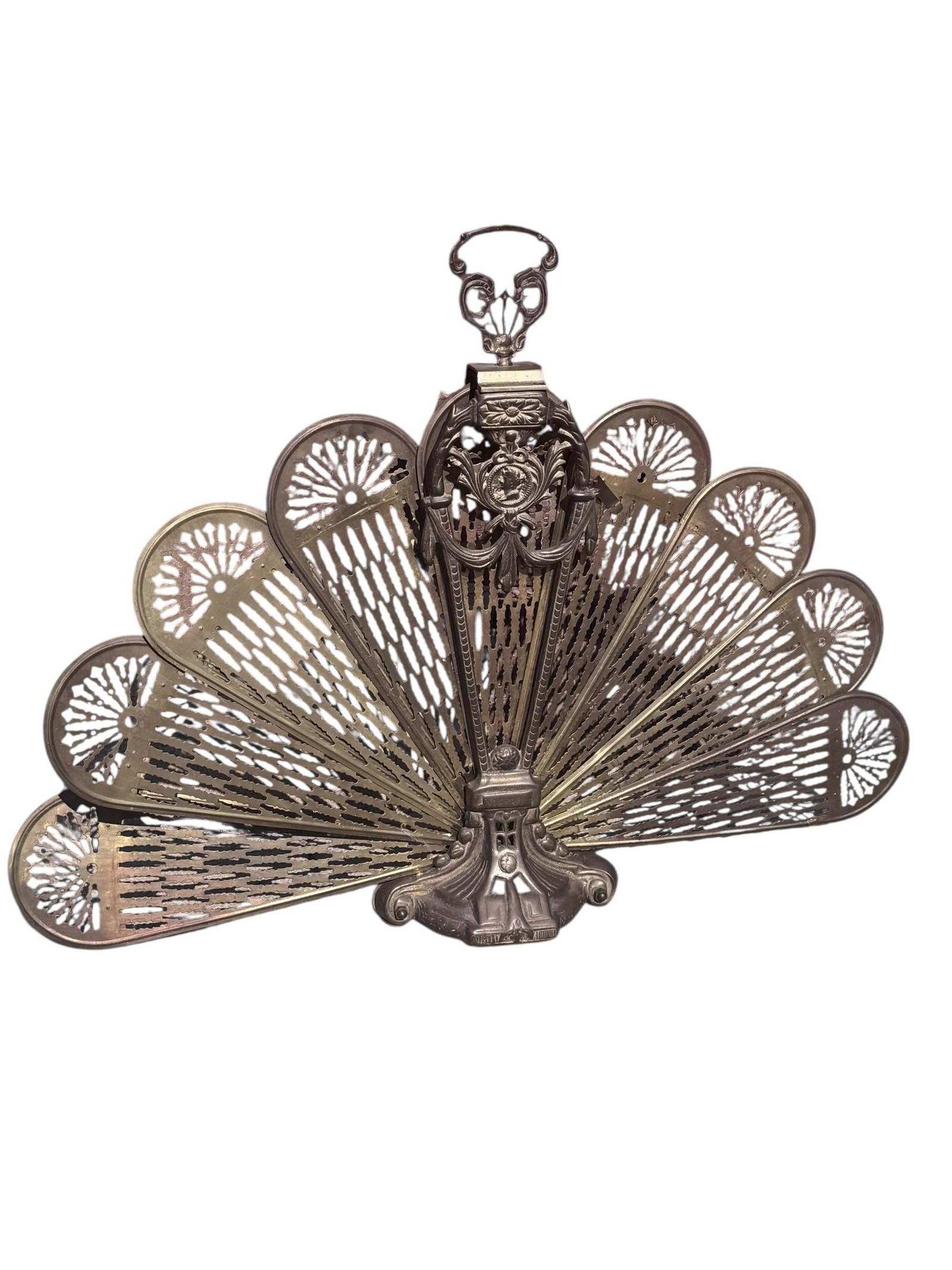 Antique Victorian Style Peacock Fireplace Screen - 2