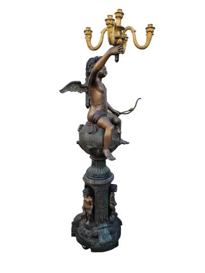 Vintage Victorian Style Winged Cherub Candelabra Bronze Statues - Set of 2 - 7
