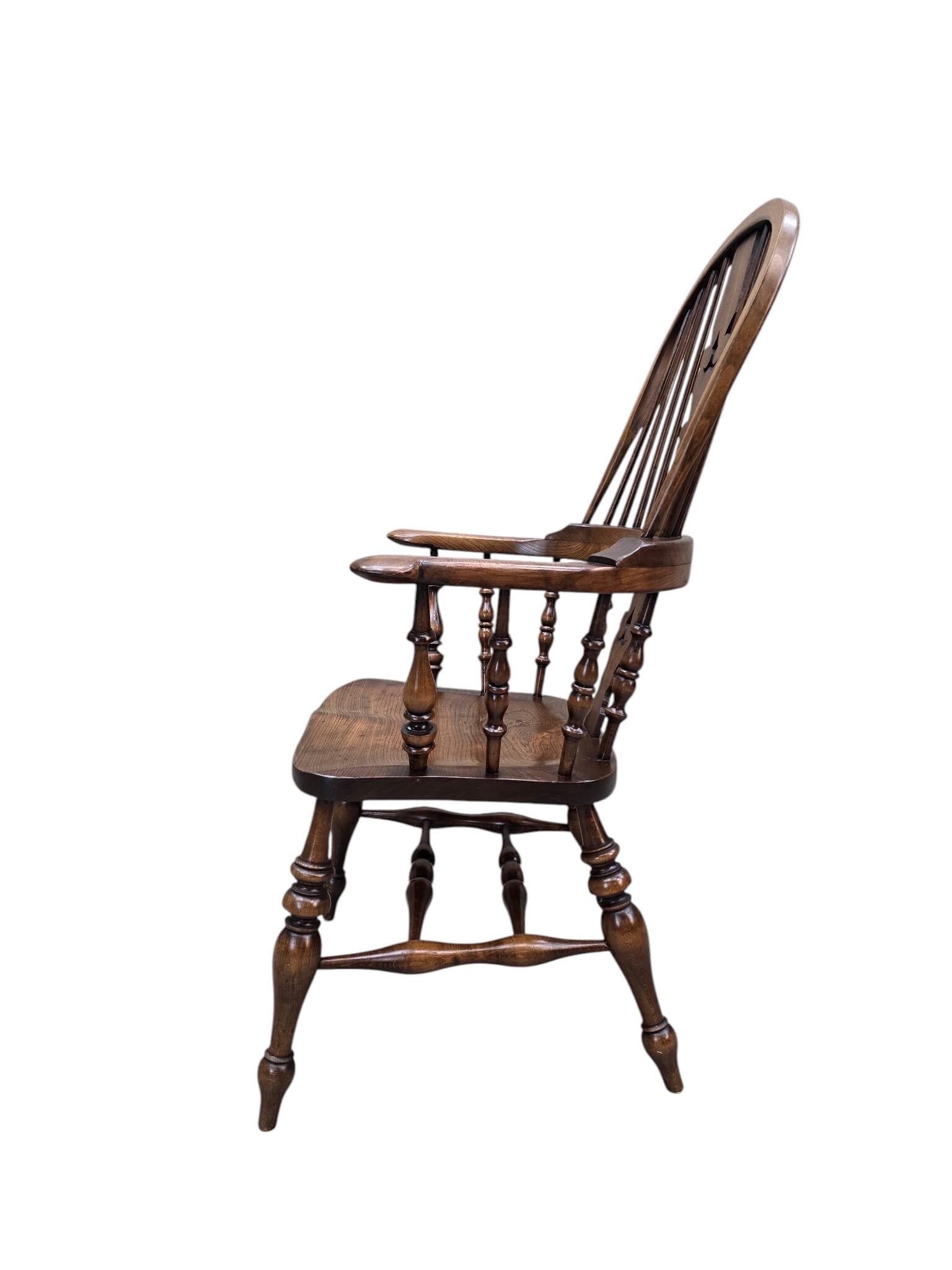 Antique Victorian Quality Yew Wood Broad Arm Windsor Chair - 5