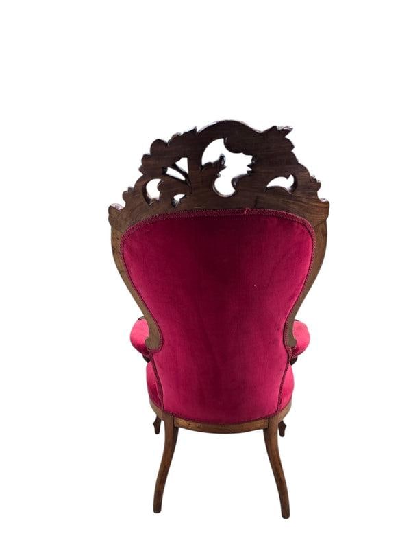 Vintage Victorian Style Tufted Red Velvet Armchair - 2