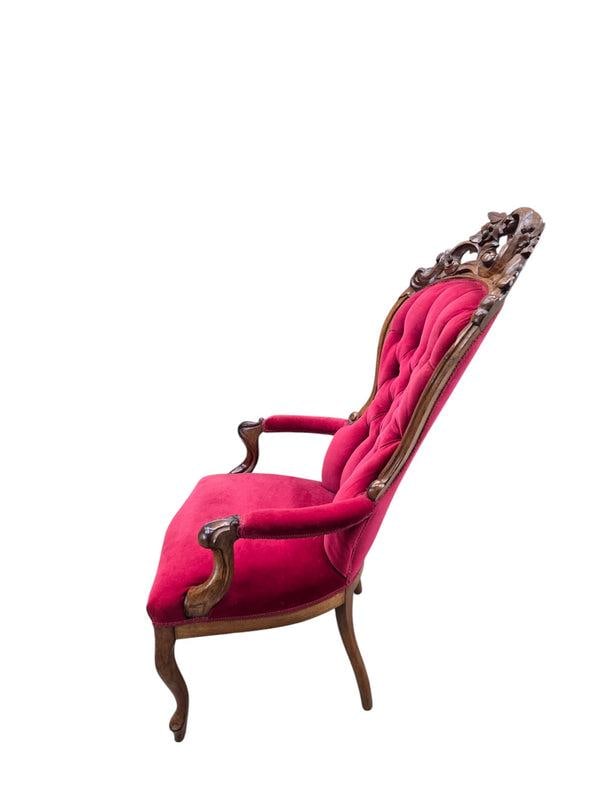 Vintage Victorian Style Tufted Red Velvet Armchair - 3