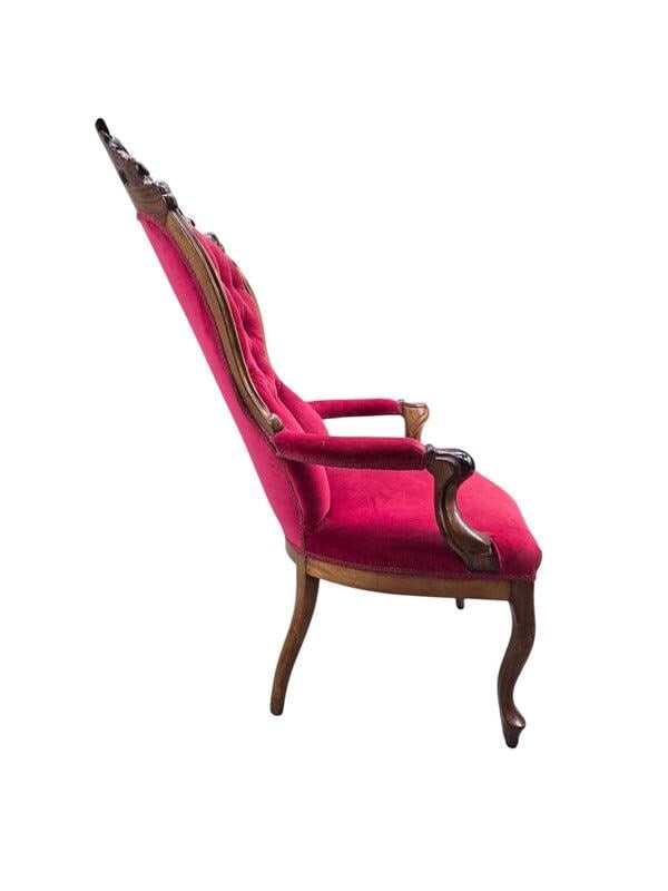 Vintage Victorian Style Tufted Red Velvet Armchair - 7