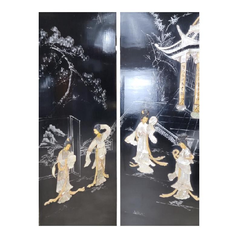 Antique Asian Style Mother of Pearl 4 Panel Privacy Screen/Room Divider - 2