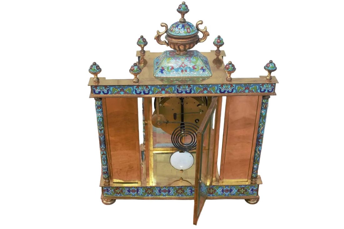 Vintage Chinese Cloisonne Enamel Wind Up 7 Day Chiming Clock - 4
