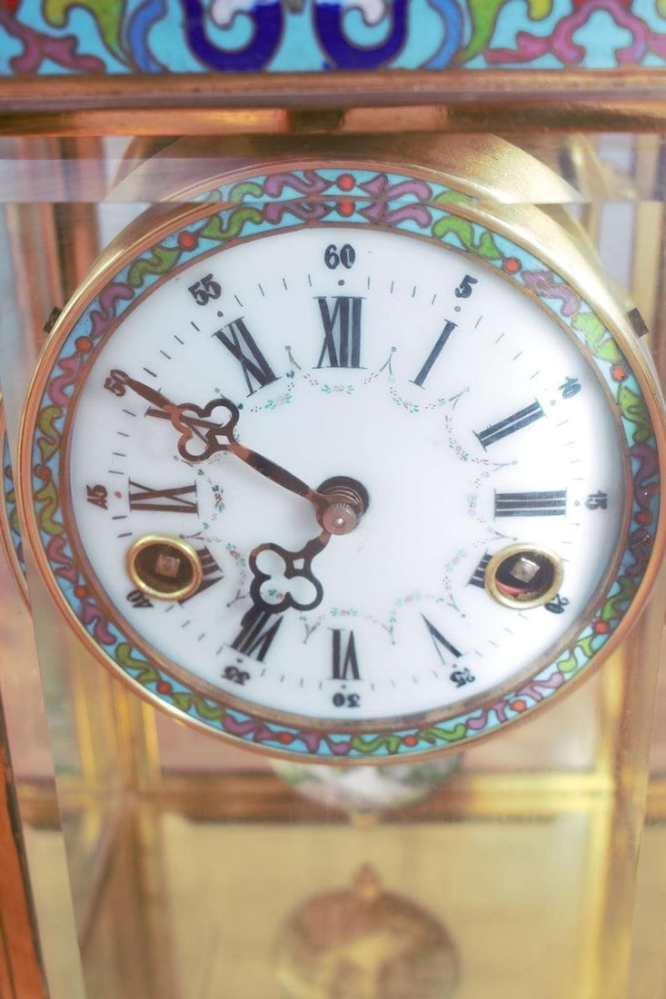 Vintage Chinese Cloisonne Enamel Wind Up 7 Day Chiming Clock - 5