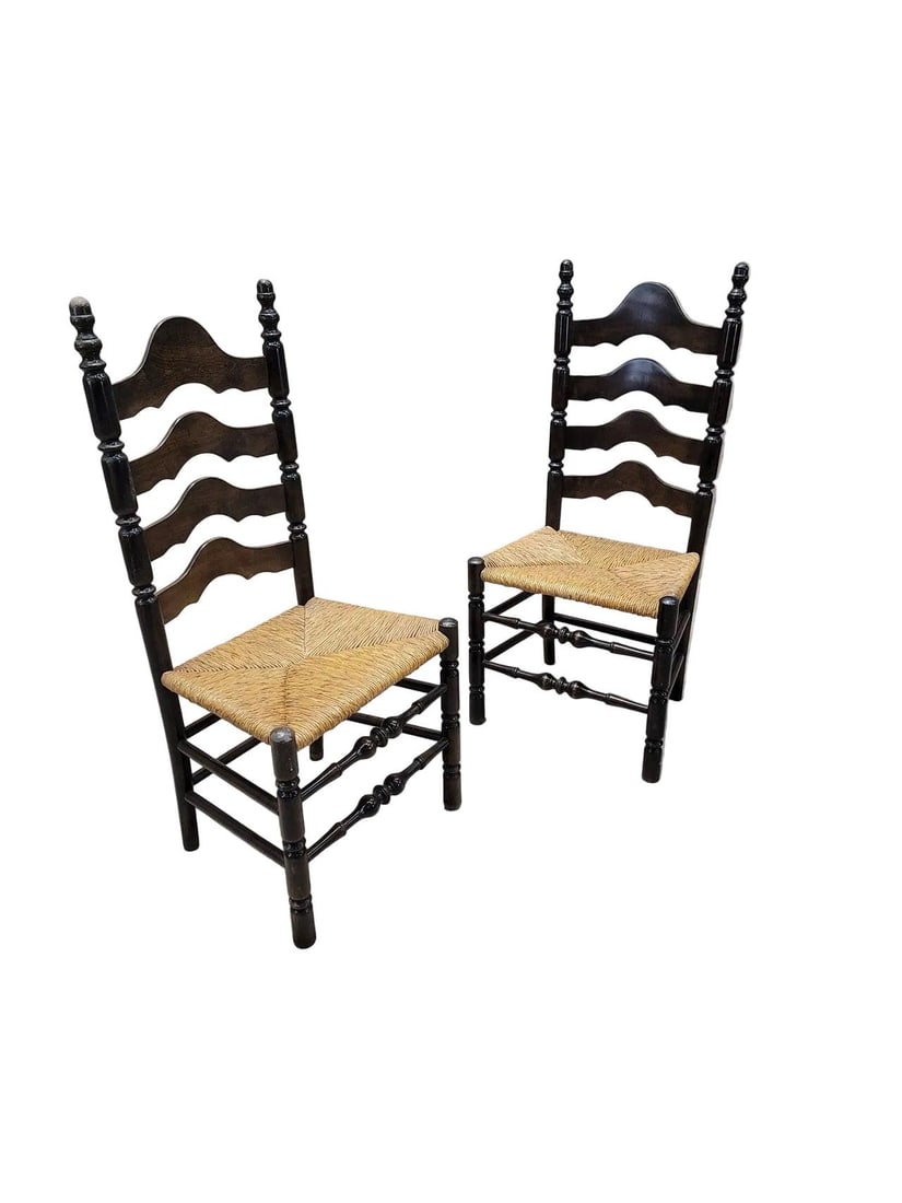 Vintage French Country Style Ladder Back Side Chairs - Pair - 3